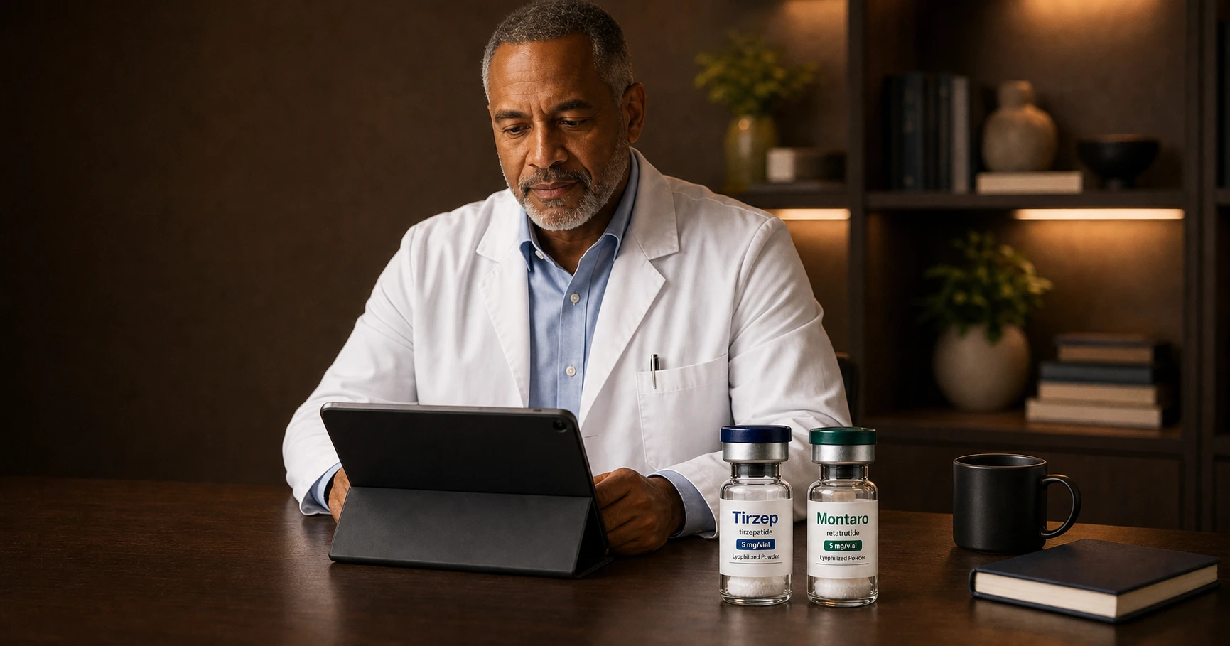 Provider reviewing weight-loss vial care on a tablet